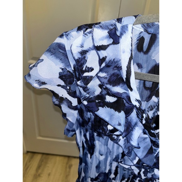 Allison Taylor Y2K Blue Black Abstract V-Neck Short Sleeve RetroBlouse Women's M - Picture 2 of 11